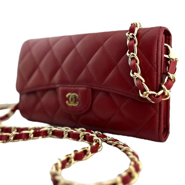 CHANEL Red Lambskin Classic Flap Wallet For Cheap