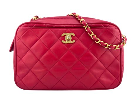 CHANEL Red Lambskin Camera Bag For Cheap