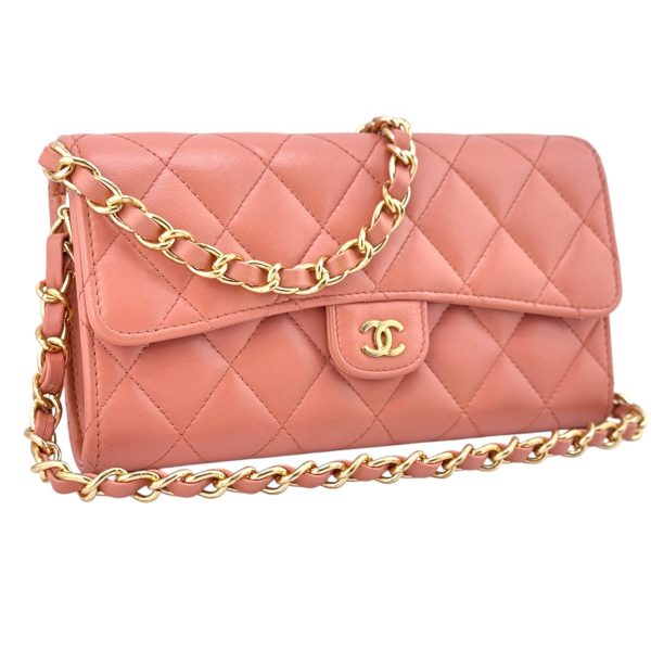 CHANEL Pink Lambskin Gusseted Classic Flap Wallet on Sale