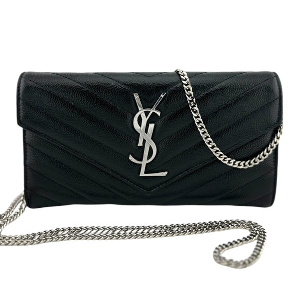 SAINT LAURENT Grain de Poudre Chevron Cassandra YSL Clutch with Unbranded Chain on Sale