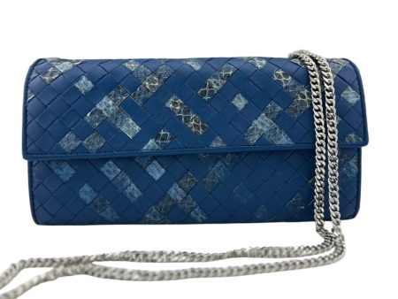 BOTTEGA VENETA Blue Leather and Snake Intrecciato Wallet with added Chain Supply