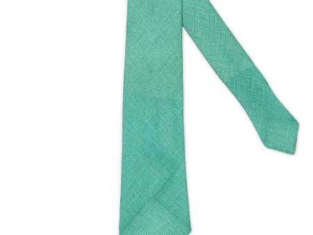 KITON Light Green Seven Fold Silk-Linen Hopsack Tie NEW Cheap