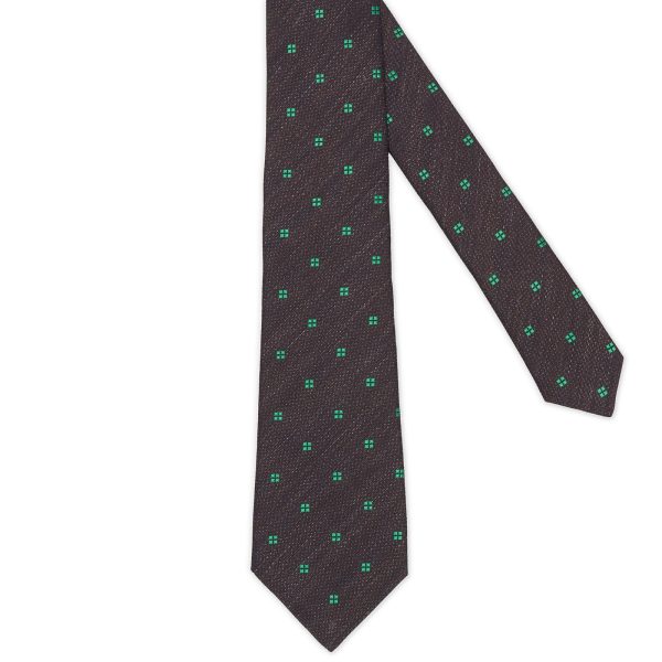 KITON Dark Blue-Green Medallion Seven Fold Silk Tie NEW Hot on Sale