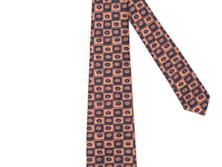 KITON Light Orange-Dark Blue Geometric Seven Fold Silk Tie NEW Online