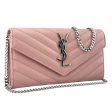 SAINT LAURENT Pink Grain de Poudre Chevron YSL Cassandra Clutch on Chain Online now