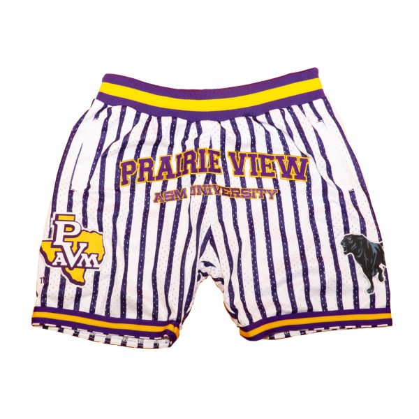 PVAMU BASKETBALL SHORTS WHITE PURPLE PINSTRIPES Cheap