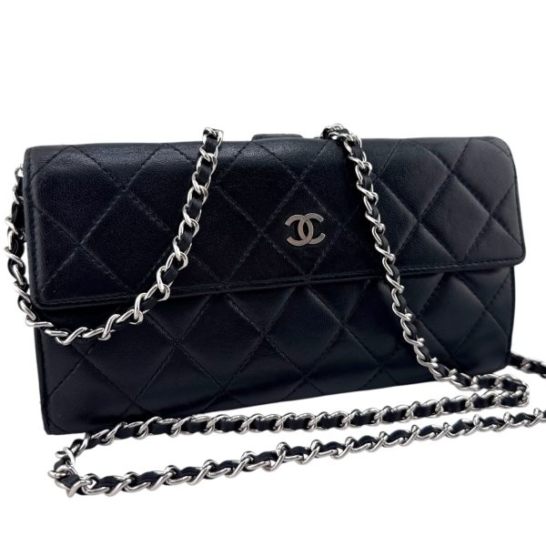 CHANEL Black Lambskin Leather Long Flap Wallet Online