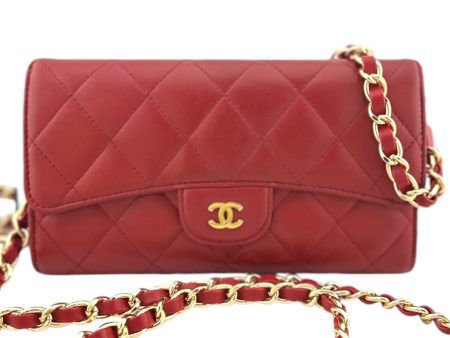 CHANEL Red Lambskin Classic Flap Wallet For Cheap