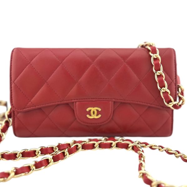 CHANEL Red Lambskin Classic Flap Wallet For Cheap