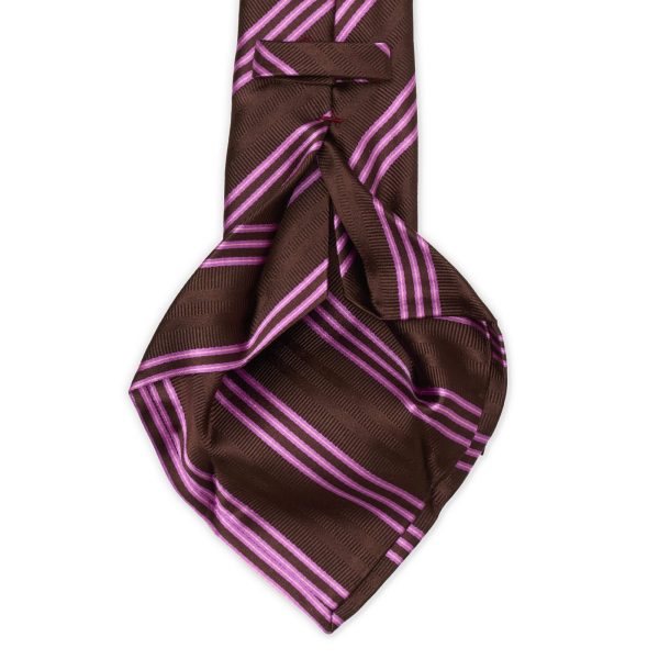 KITON Brown-Purple Diagonal Striped Seven Fold Silk Tie NEW Cheap