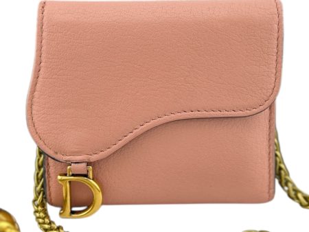 DIOR Pink Leather Compact Saddle Wallet with Added Adjustable Chain For Discount