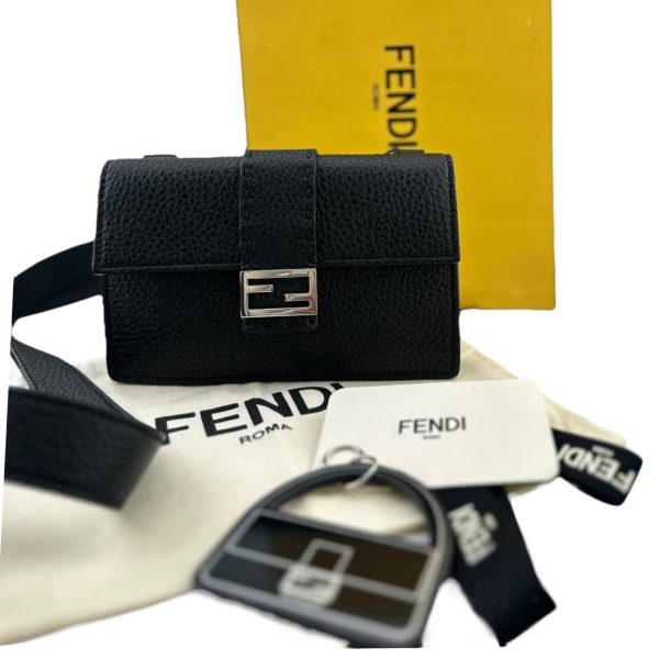 FENDI Cuoio Romano Selleria Baguette Belt Pouch Black Discount