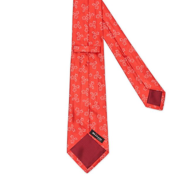 KITON Red Floral Seven Fold Silk Tie NEW Sale