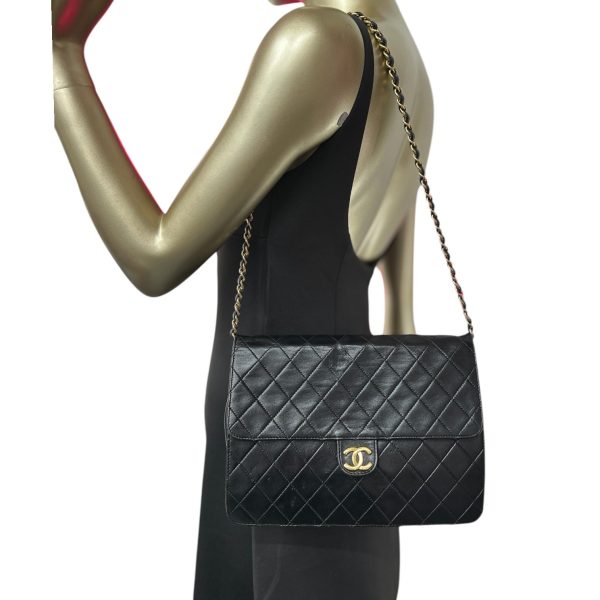 CHANEL Black Lambskin Classic Single Flap Chain Bag on Sale