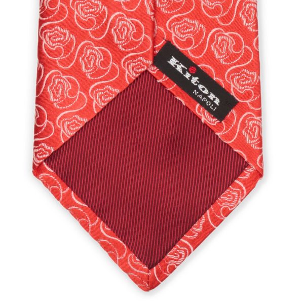 Kiton Red-White Floral Seven Fold Silk Tie NEW Online Sale