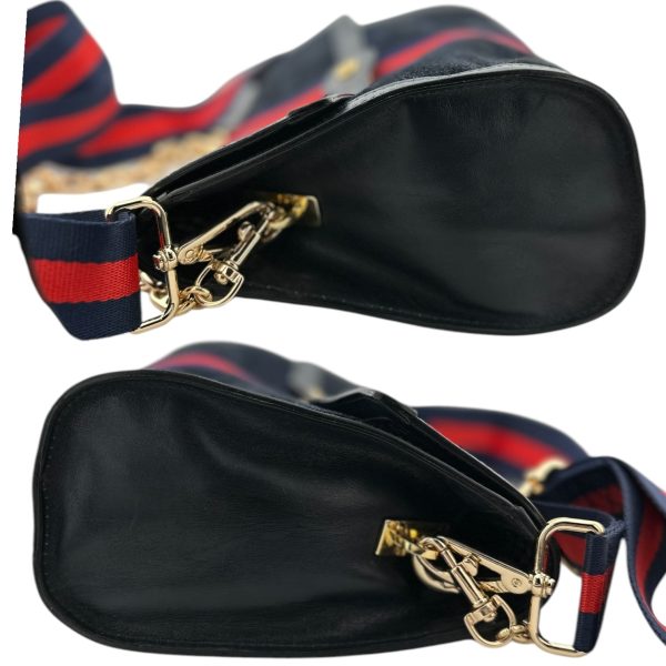 GUCCI Large Navy Suede Ophidia Clutch with added Strap & Chain Fashion