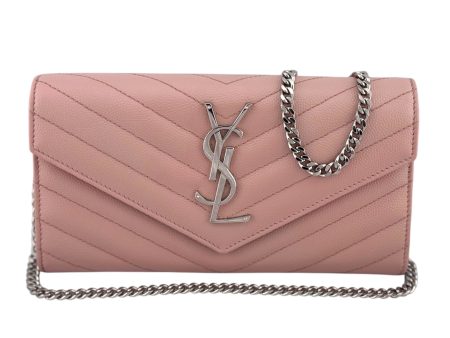 SAINT LAURENT Pink Grain de Poudre Chevron YSL Cassandra Clutch on Chain Online now