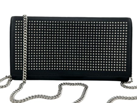 SAINT LAURENT Black Leather Silver Studded Paris Wallet with added Silver Crossbody Chain Hot on Sale