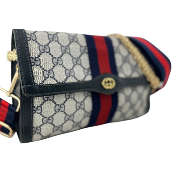 GUCCI Medium Navy Coated Canvas Ophidia Clutch with added Strap & Chain Online Hot Sale