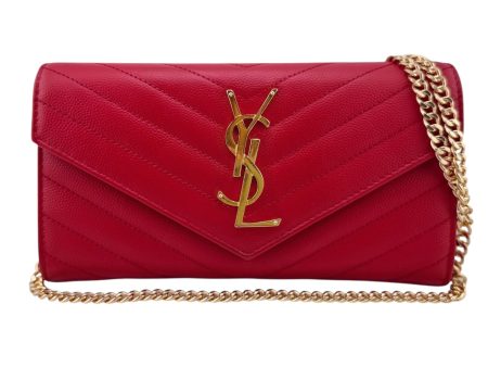 SAINT LAURENT Red Grain de Poudre Chevron Cassandra YSL Clutch with Chain Online