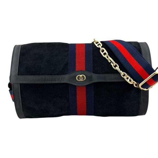 GUCCI Large Navy Suede Ophidia Clutch with added Strap & Chain Fashion