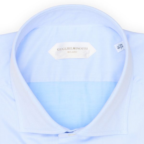 GUGLIELMINOTTI Milano Blue Twill Cotton Dress Shirt EU 45 NEW US 18 Hot on Sale