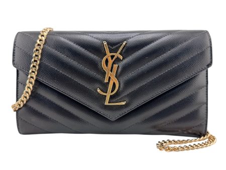 SAINT LAURENT Black Grain de Poudre Chevron Cassandra YSL Clutch with Chain Online