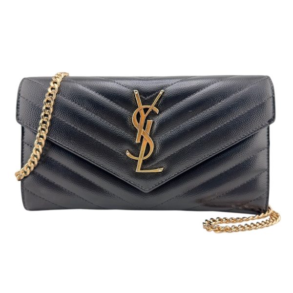 SAINT LAURENT Black Grain de Poudre Chevron Cassandra YSL Clutch with Chain Online