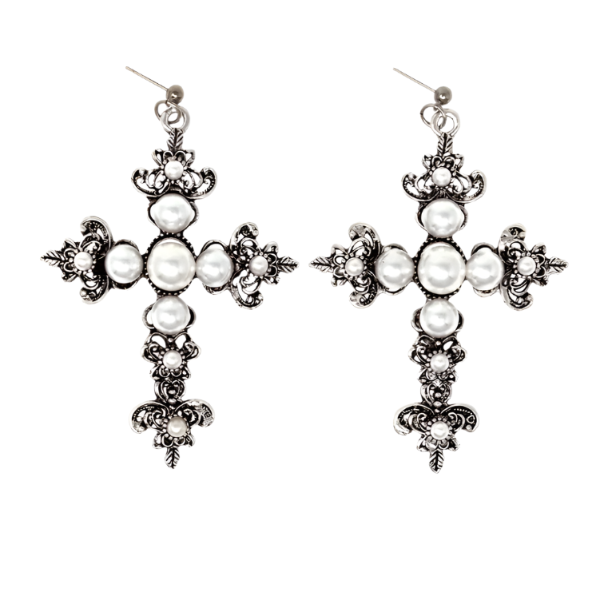 Pearl Cross Earrings Hot on Sale