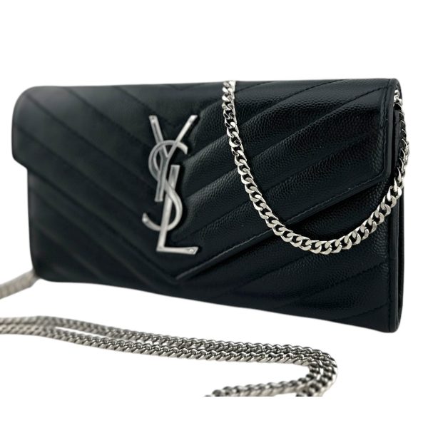 SAINT LAURENT Grain de Poudre Chevron Cassandra YSL Clutch with Unbranded Chain on Sale