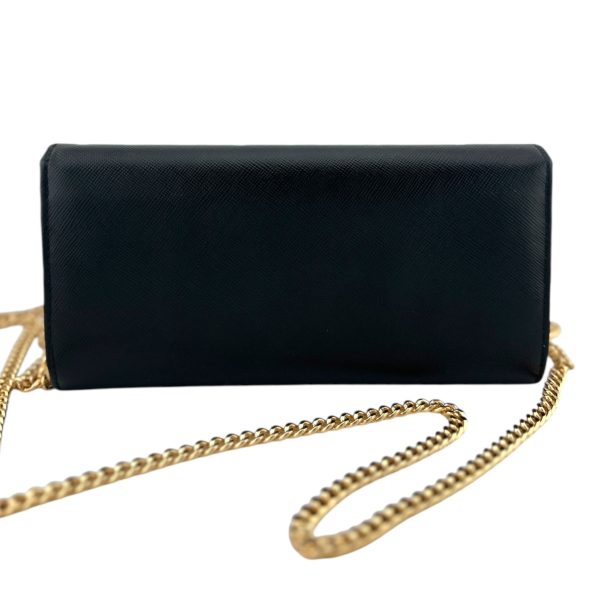 PRADA Black Saffiano Leather Wallet with Chain Hot on Sale