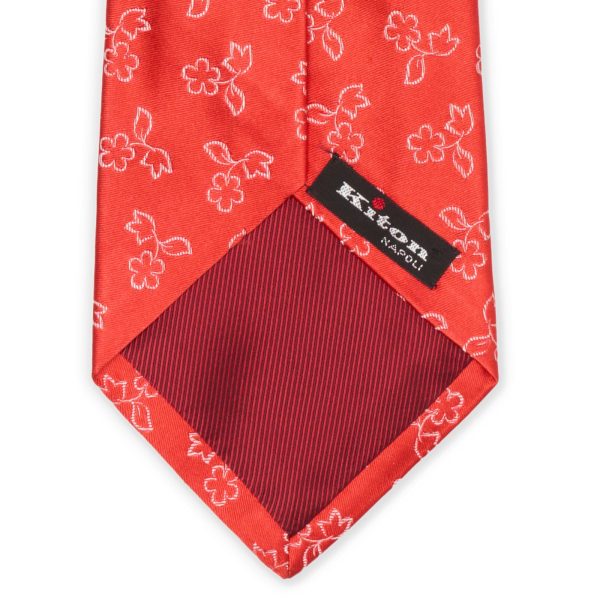 KITON Red Floral Seven Fold Silk Tie NEW Sale