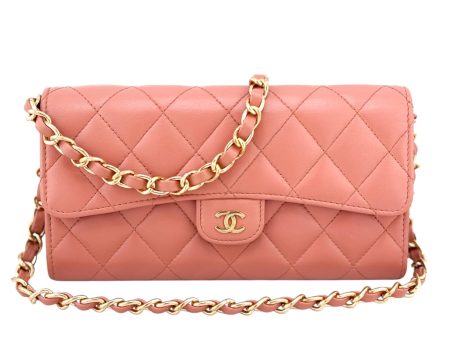 CHANEL Pink Lambskin Gusseted Classic Flap Wallet on Sale