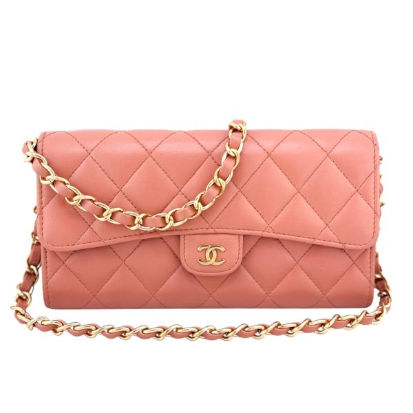 CHANEL Pink Lambskin Gusseted Classic Flap Wallet on Sale