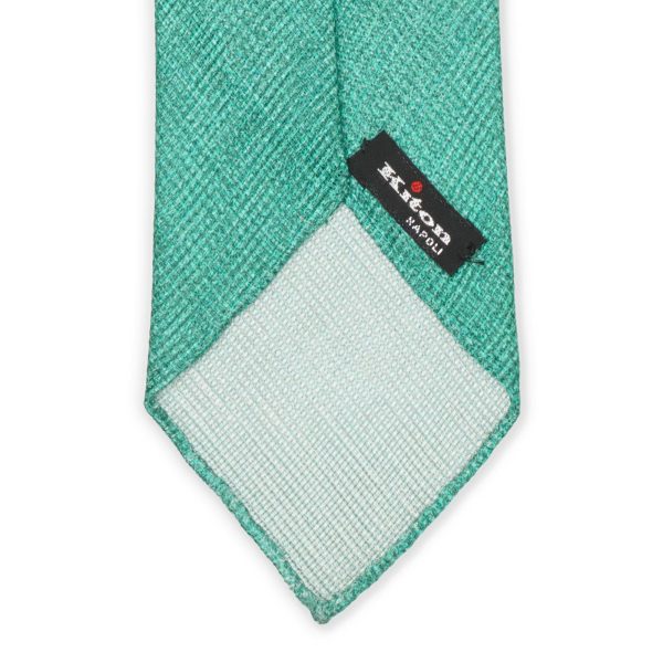 KITON Light Green Seven Fold Silk-Linen Hopsack Tie NEW Cheap