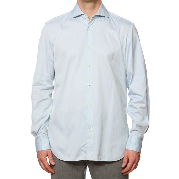 VINCENZO DI RUGGIERO Handmade Light Blue Cotton Dress Shirt EU 41 US 16 on Sale