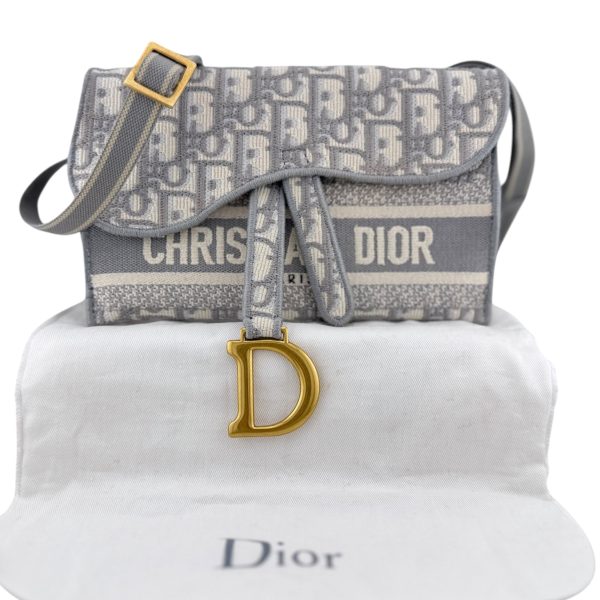 DIOR Grey Oblique Jacquard Saddle Bag Pochette Waist Bag For Sale