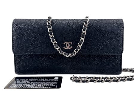 CHANEL Black Lace Goatskin Long Flap Wallet on Sale