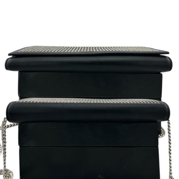 SAINT LAURENT Black Leather Silver Studded Paris Wallet with added Silver Crossbody Chain Hot on Sale