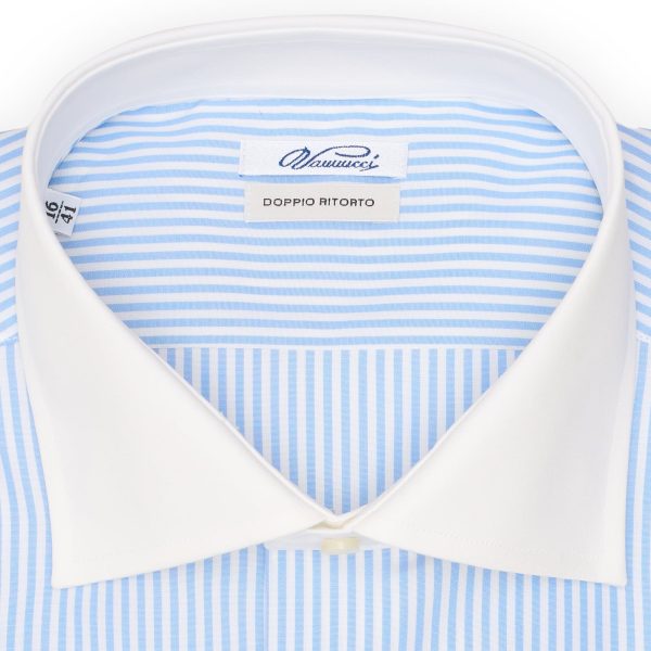 VANNUCCI Milano Sky Blue Bengal Striped Dress Shirt EU 41 NEW US 16 on Sale