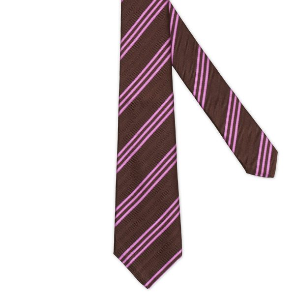 KITON Brown-Purple Diagonal Striped Seven Fold Silk Tie NEW Cheap