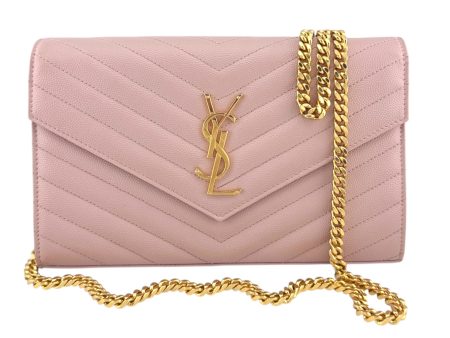 SAINT LAURENT Pink Grain de Poudre Chevron YSL Chain Bag For Discount