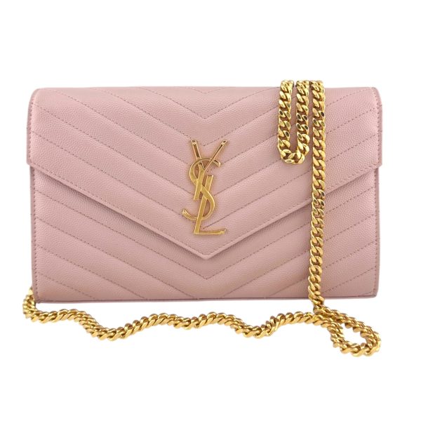 SAINT LAURENT Pink Grain de Poudre Chevron YSL Chain Bag For Discount