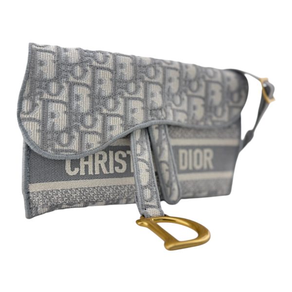 DIOR Grey Oblique Jacquard Saddle Bag Pochette Waist Bag For Sale