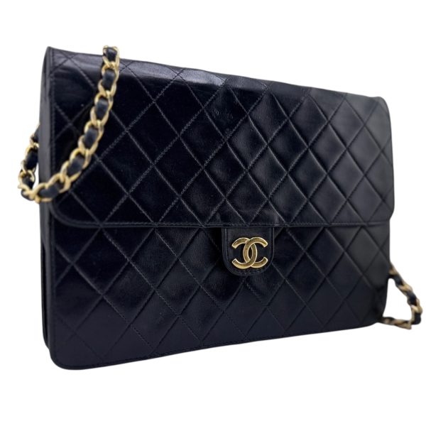 CHANEL Black Lambskin Classic Single Flap Chain Bag on Sale