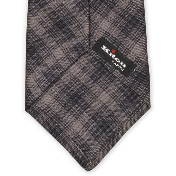 KITON Dark Gray Plaid Seven Fold Silk Tie NEW Online now