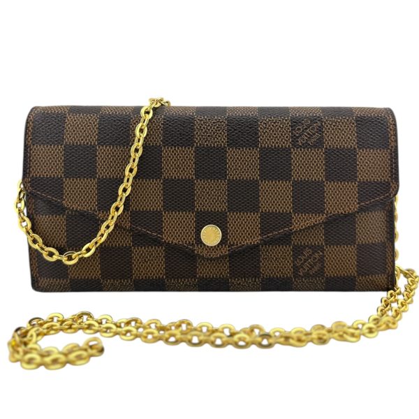 LOUIS VUITTON Damier Ebene Sarah Wallet with Chain Discount