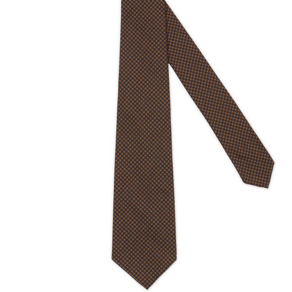 KITON Brown Plaid Seven Fold Cotton-Wool Tie NEW Fashion