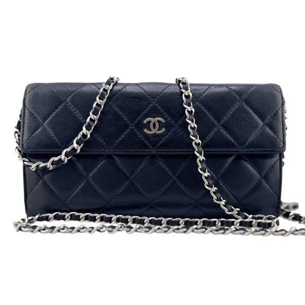 CHANEL Black Lambskin Leather Long Flap Wallet Online