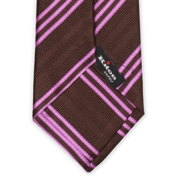 KITON Brown-Purple Diagonal Striped Seven Fold Silk Tie NEW Cheap